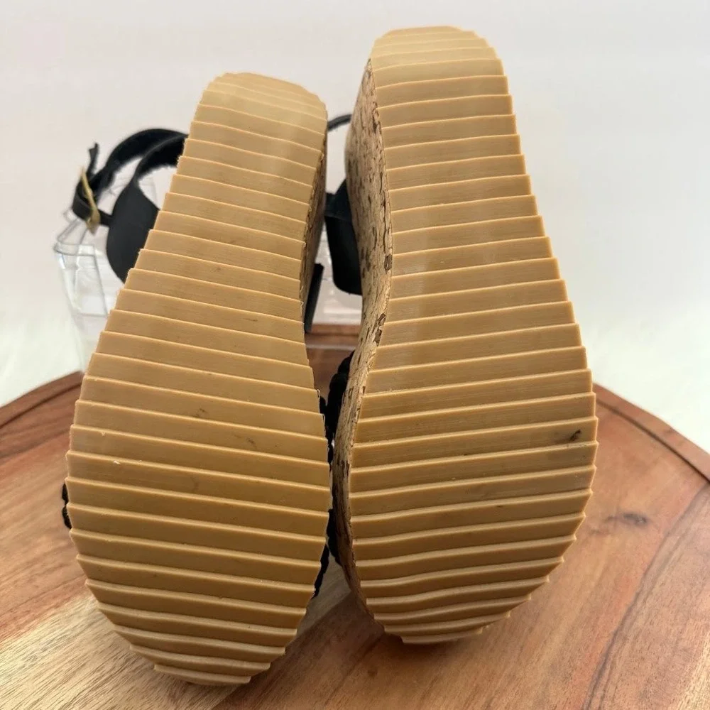 Alicia Leon Black Braided Platform Wedge Size 6 Sandals Cork Heel LIGHT WEIGHT
